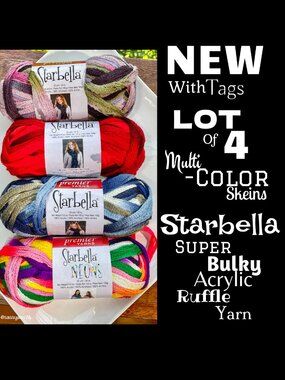 ▪️NWT▪️STARBELLA▪️Lot of FOUR Multi-Color Skeins Super Bulky Acrylic Ruffle Yarn